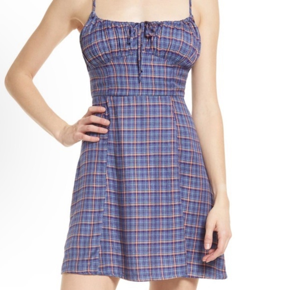UO Kamaryn Check Tie-Front Mini Dress